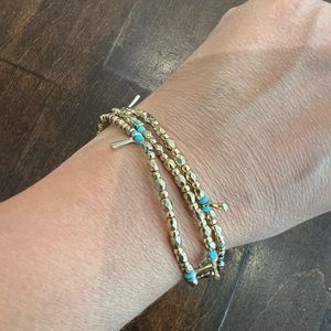 Stella & Dot, set of three stretch brackets. Gold with Turquoise beads.